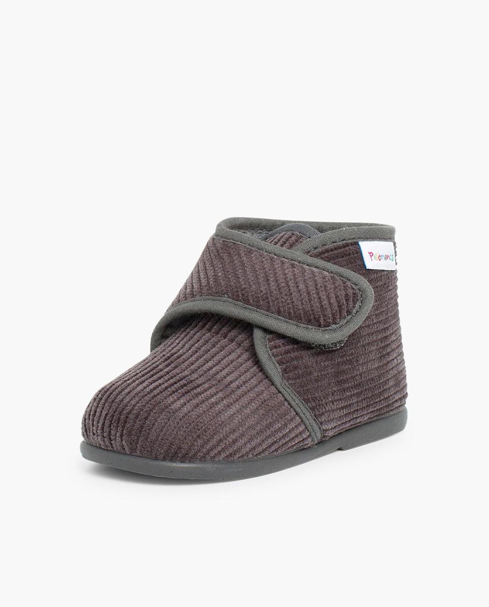 Zapatillas de casa cerradas de bebé niña casa bota pana - Pisamonas - Gris Gris-2