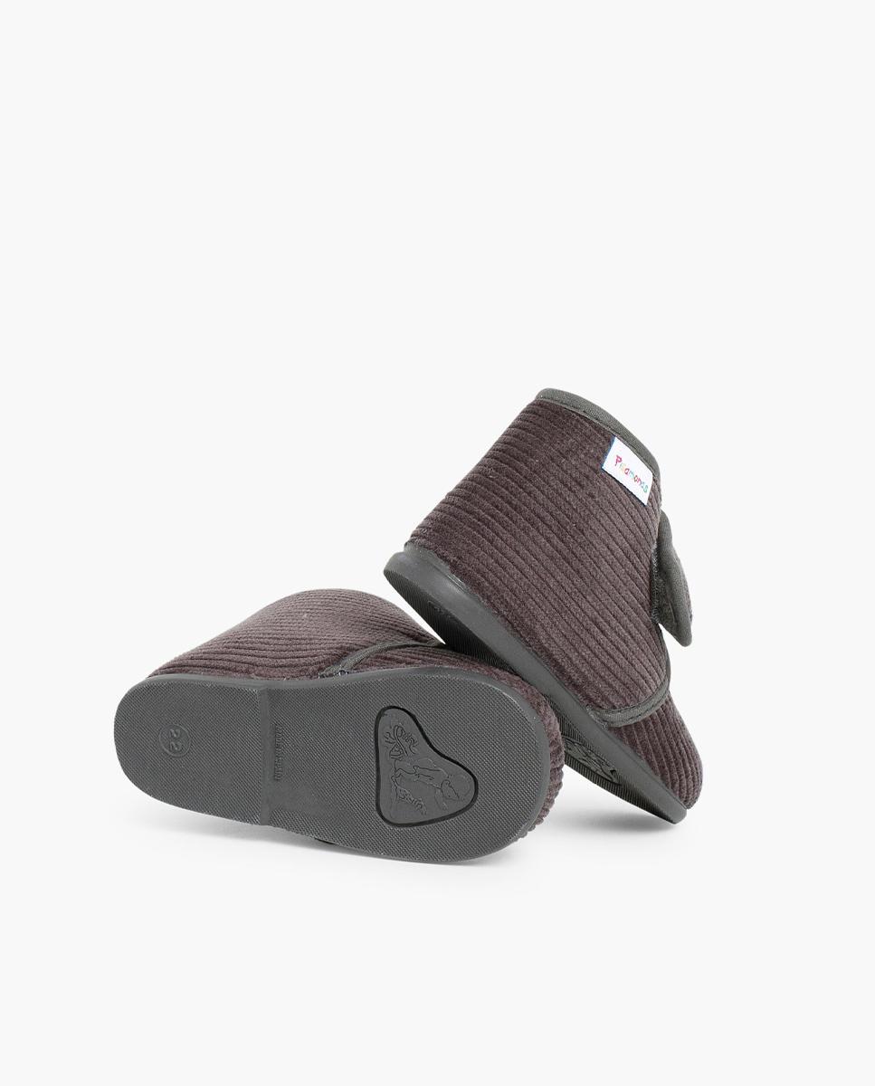 Zapatillas de casa cerradas de bebé niña casa bota pana - Pisamonas - Gris Gris-3