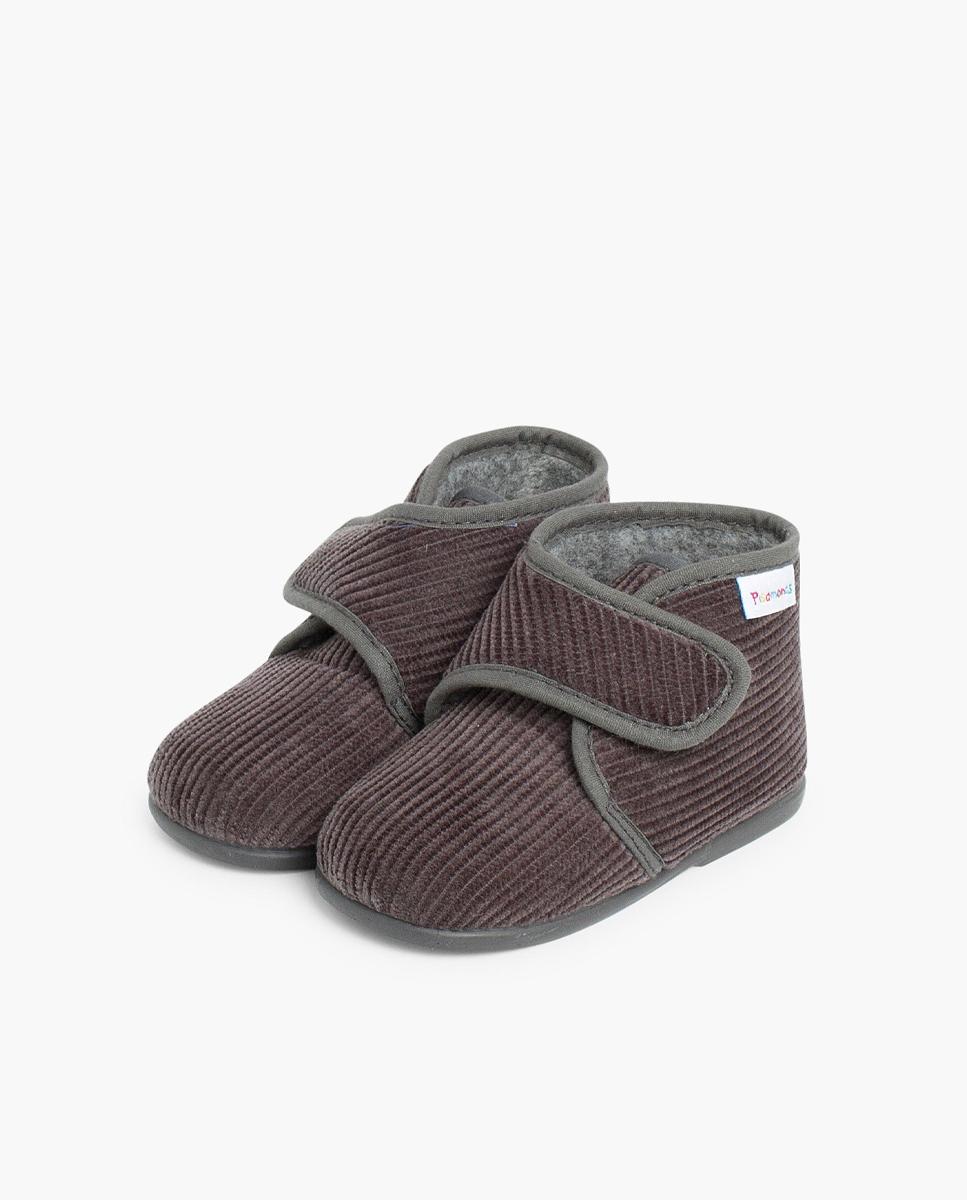 Zapatillas de casa cerradas de bebé niña casa bota pana - Pisamonas - Gris Gris-4
