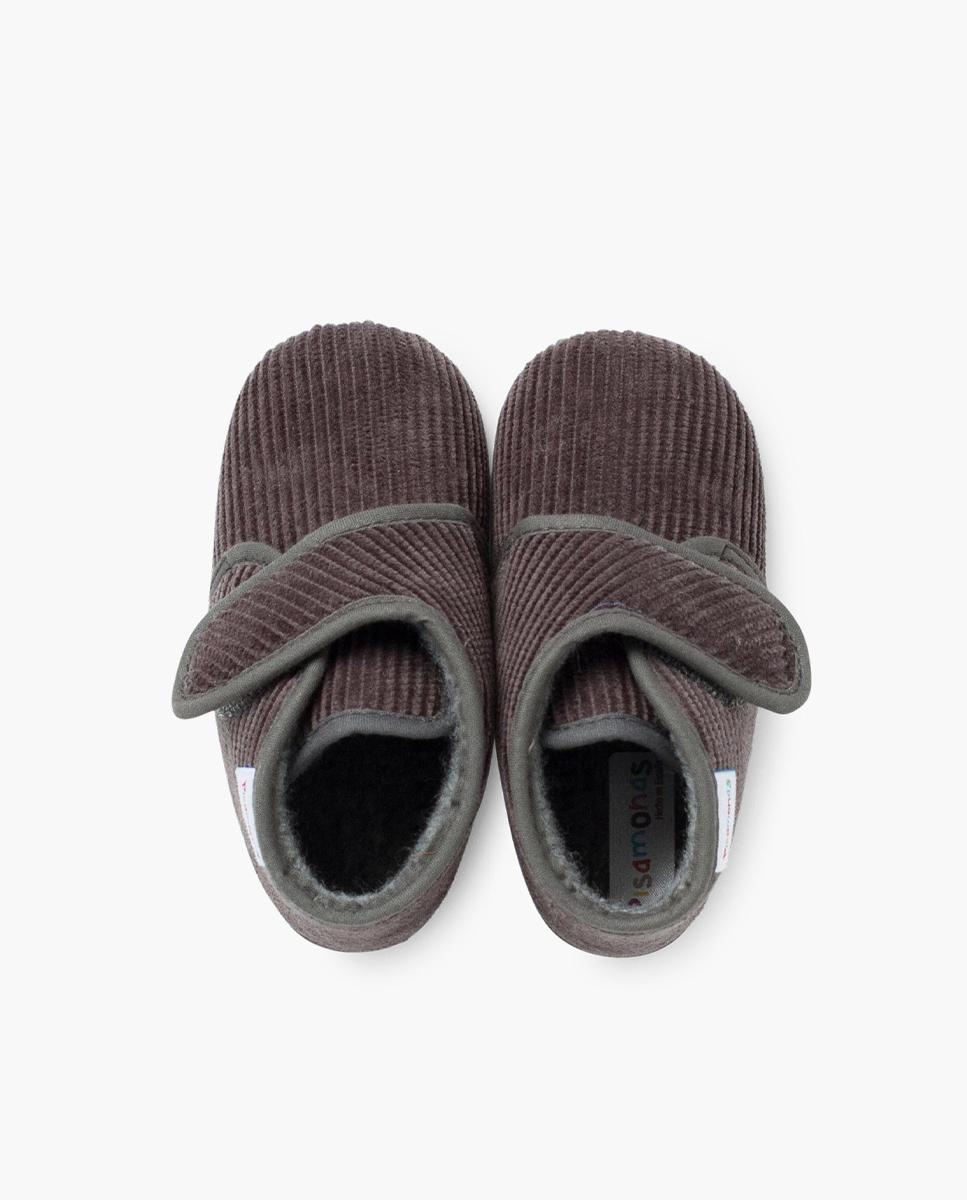 Zapatillas de casa cerradas de bebé niña casa bota pana - Pisamonas - Gris Gris-5