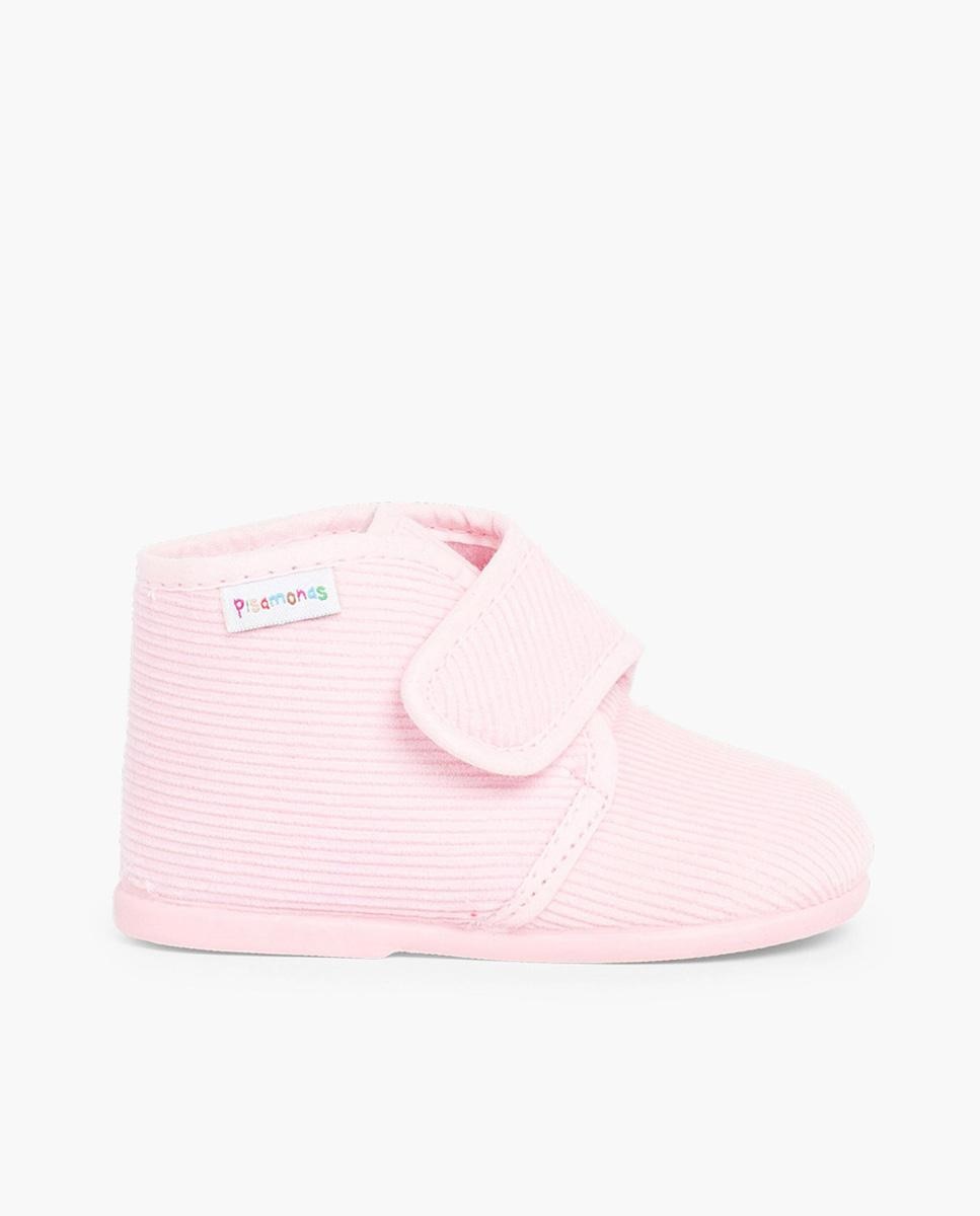 Zapatillas de casa cerradas de bebé niña casa bota pana - Pisamonas - Rosa Rosa-1