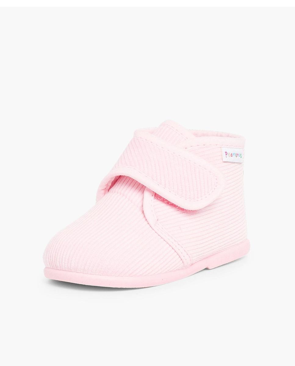 Zapatillas de casa cerradas de bebé niña casa bota pana - Pisamonas - Rosa Rosa-2