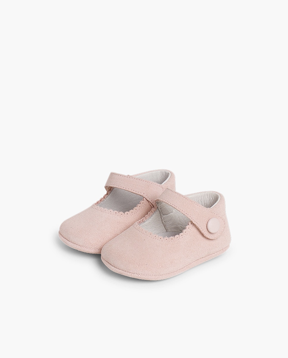 Merceditas de bebé de serraje con cierre adherente - Pisamonas - Burdeos Rosa pastel-3