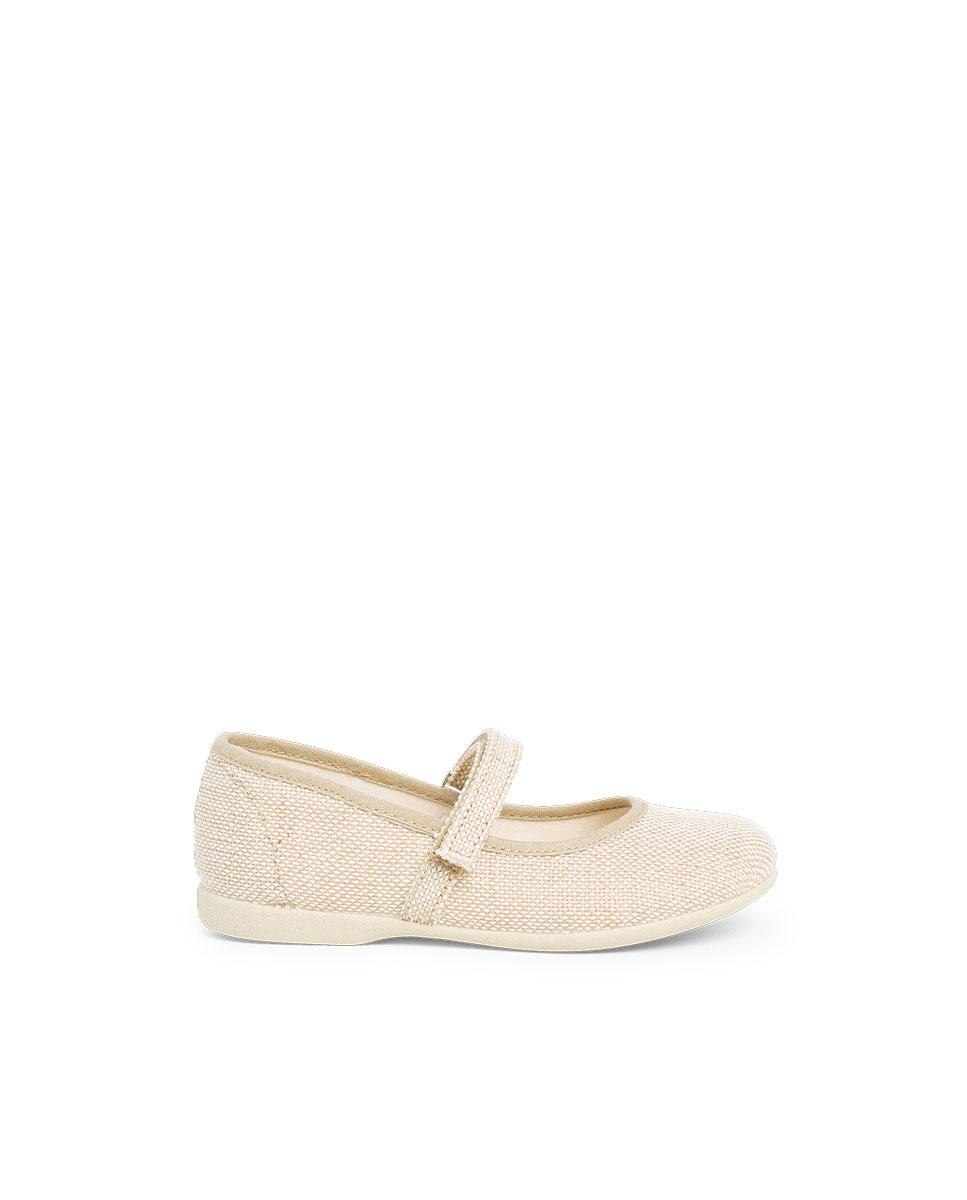 Merceditas de niña de lino cinta adherente - Pisamonas - Beige Beige-1