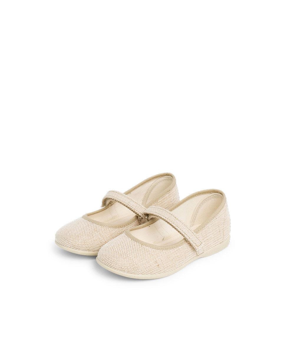 Merceditas de niña de lino cinta adherente - Pisamonas - Beige Beige-4