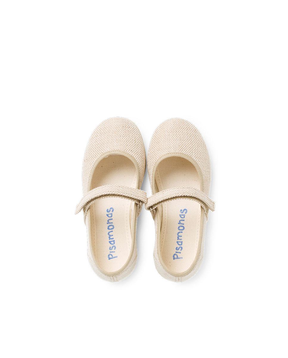 Merceditas de niña de lino cinta adherente - Pisamonas - Beige Beige-5