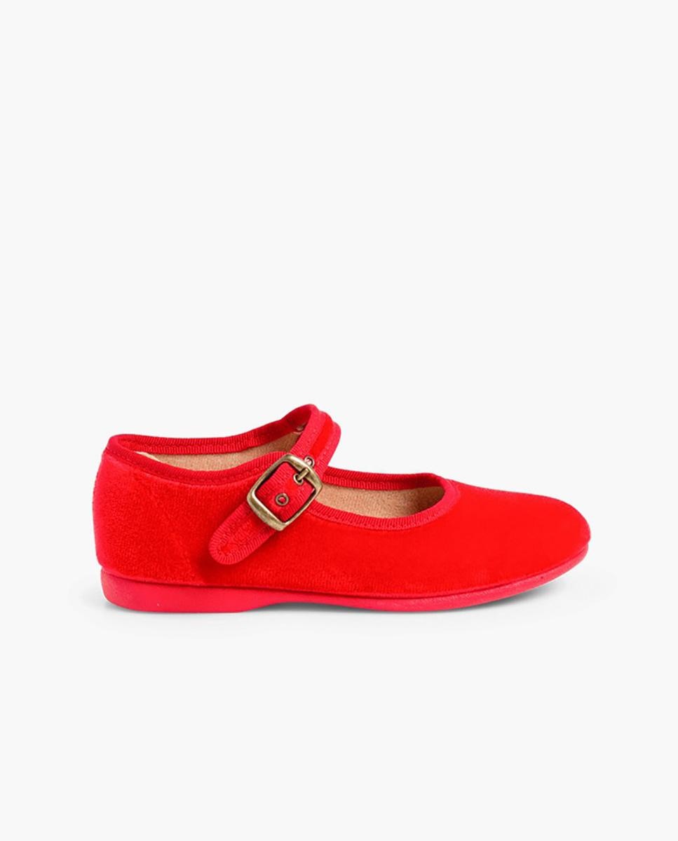 Merceditas de bebé niña en terciopelo con cierre de hebilla - Pisamonas - Rojo Rojo-1
