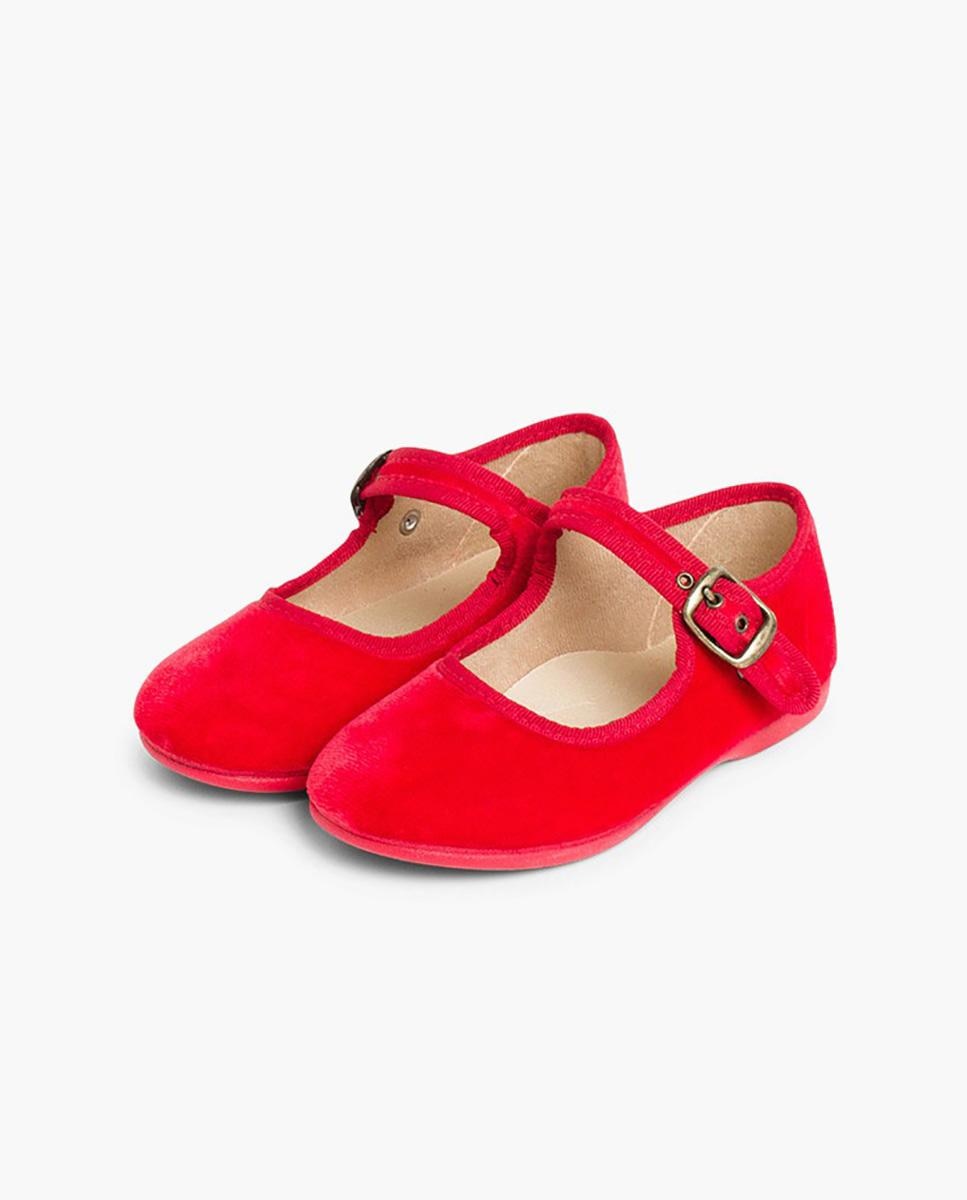 Merceditas de bebé niña en terciopelo con cierre de hebilla - Pisamonas - Rojo Rojo-4