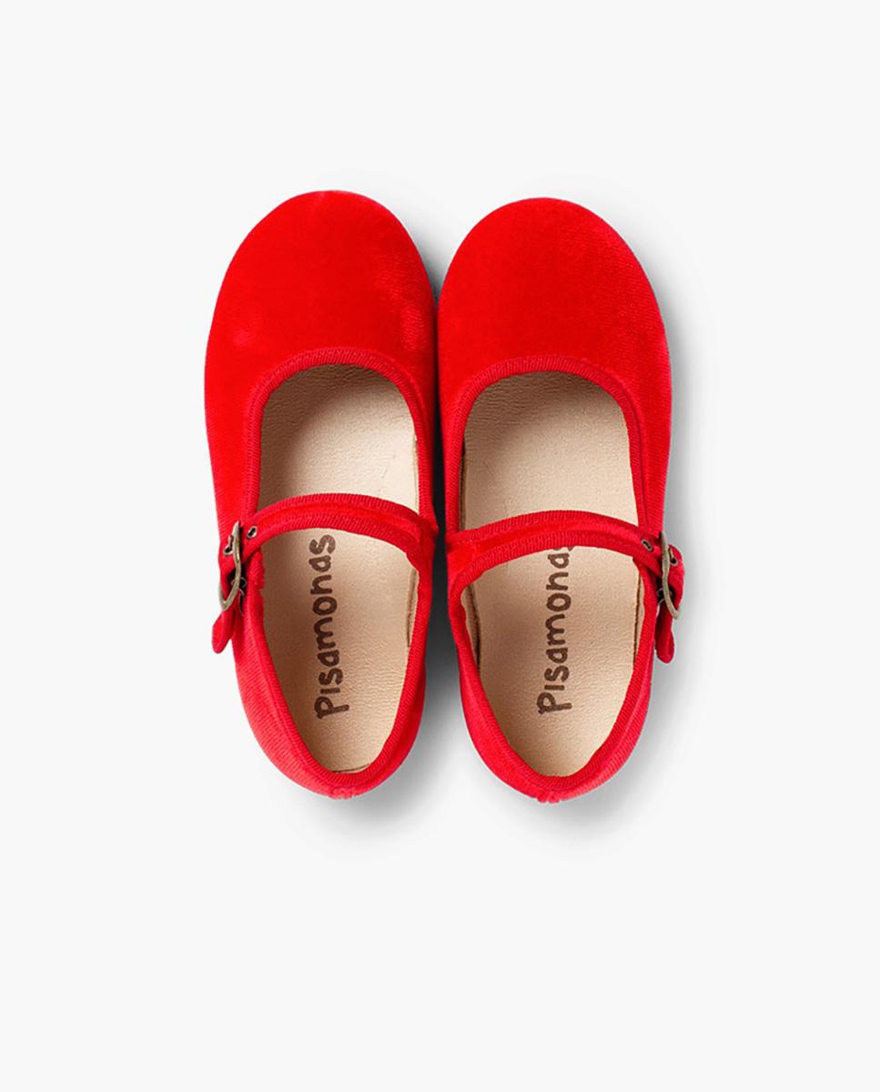 Merceditas de bebé niña en terciopelo con cierre de hebilla - Pisamonas - Rojo Rojo-5