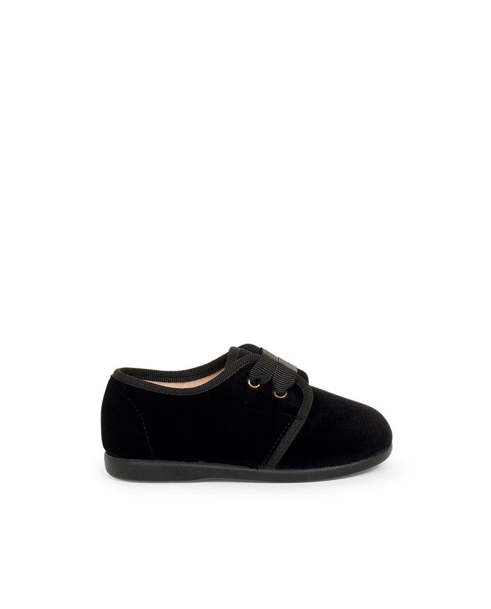 Zapato de cordones de bebé terciopelo cordon faya - Pisamonas - Negro Negro-1