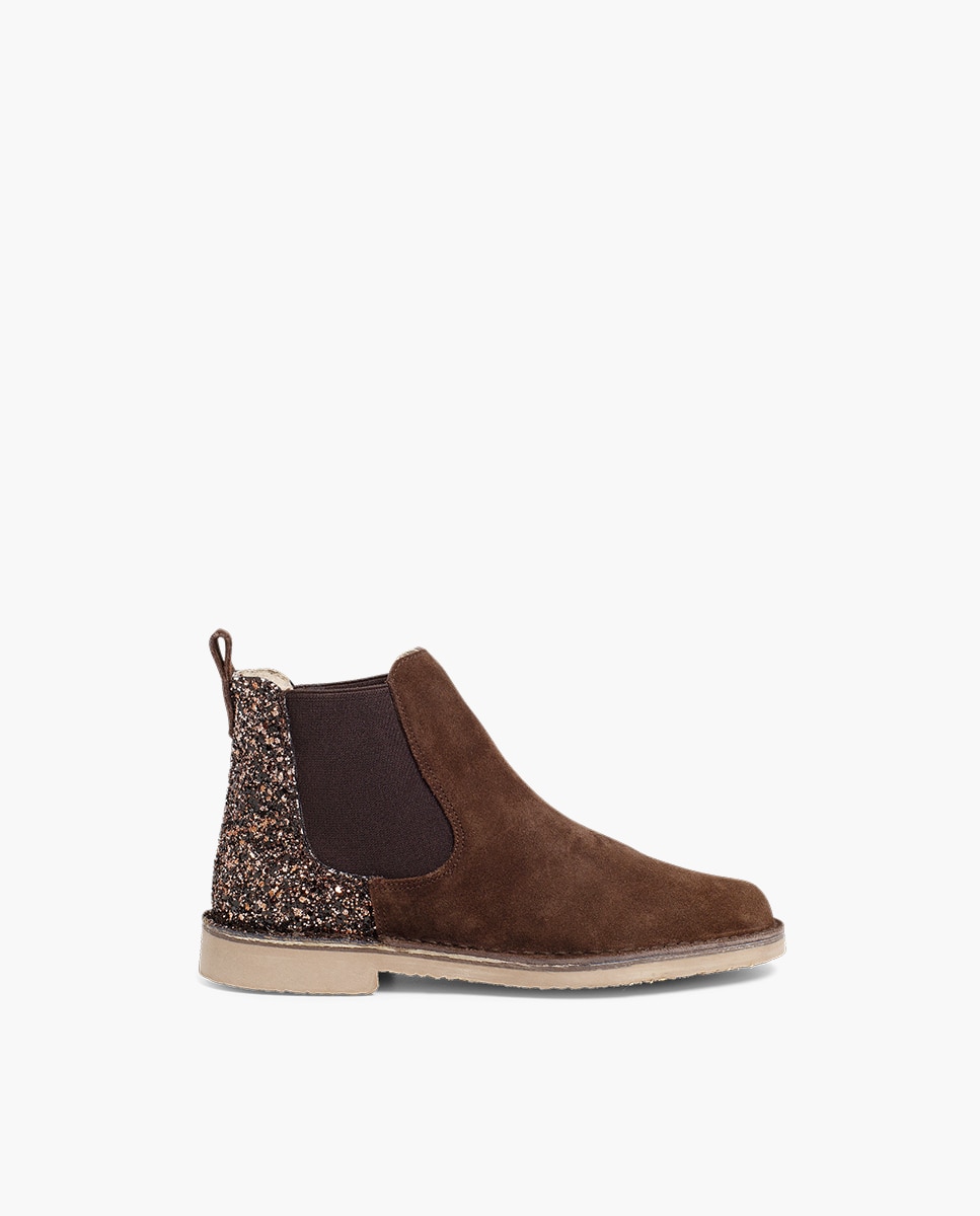 Botas de niña serraje con talonera glitter - Pisamonas - Marrón Marrón-1