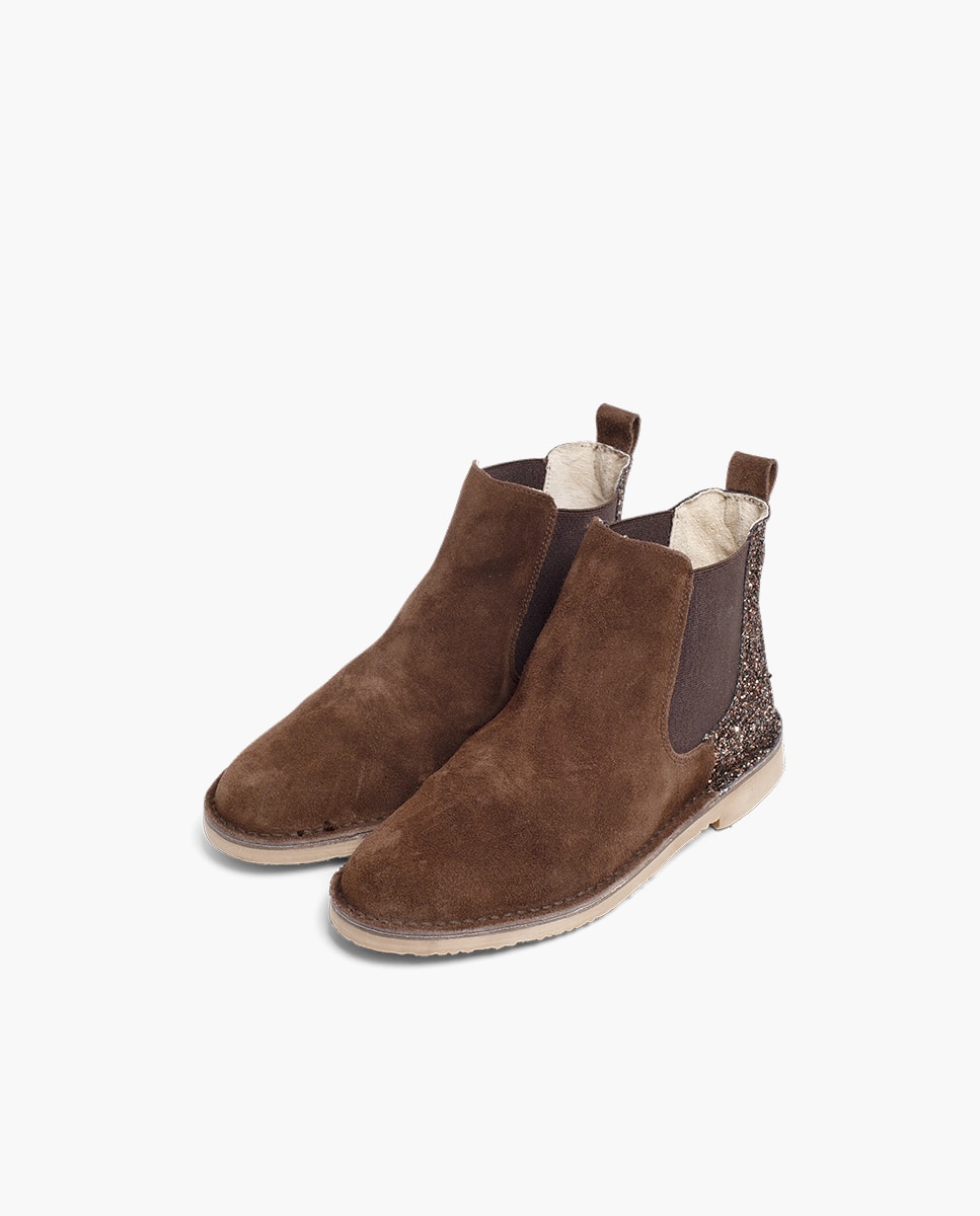 Botas de niña serraje con talonera glitter - Pisamonas - Marrón Marrón-3