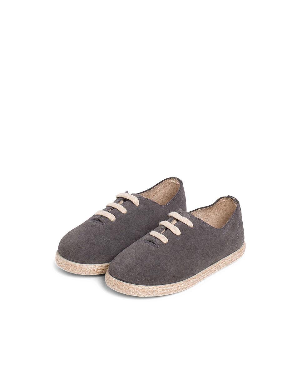 Zapatillas Cordones Serraje y Yute Niños en beige/nude - Pisamonas - Gris Gris-4