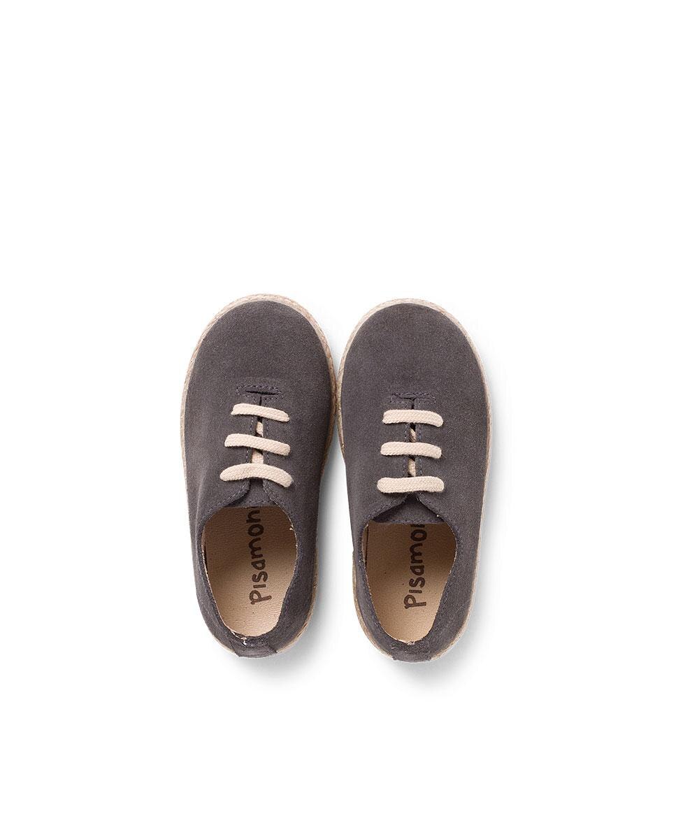Zapatillas Cordones Serraje y Yute Niños en beige/nude - Pisamonas - Gris Gris-5