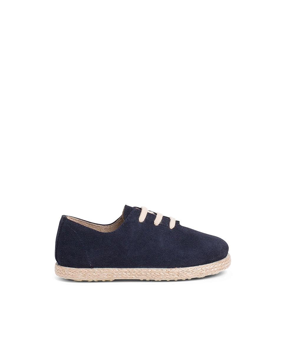 Zapatillas Cordones Serraje y Yute Niños en beige/nude - Pisamonas - Azul marino Azul marino-1