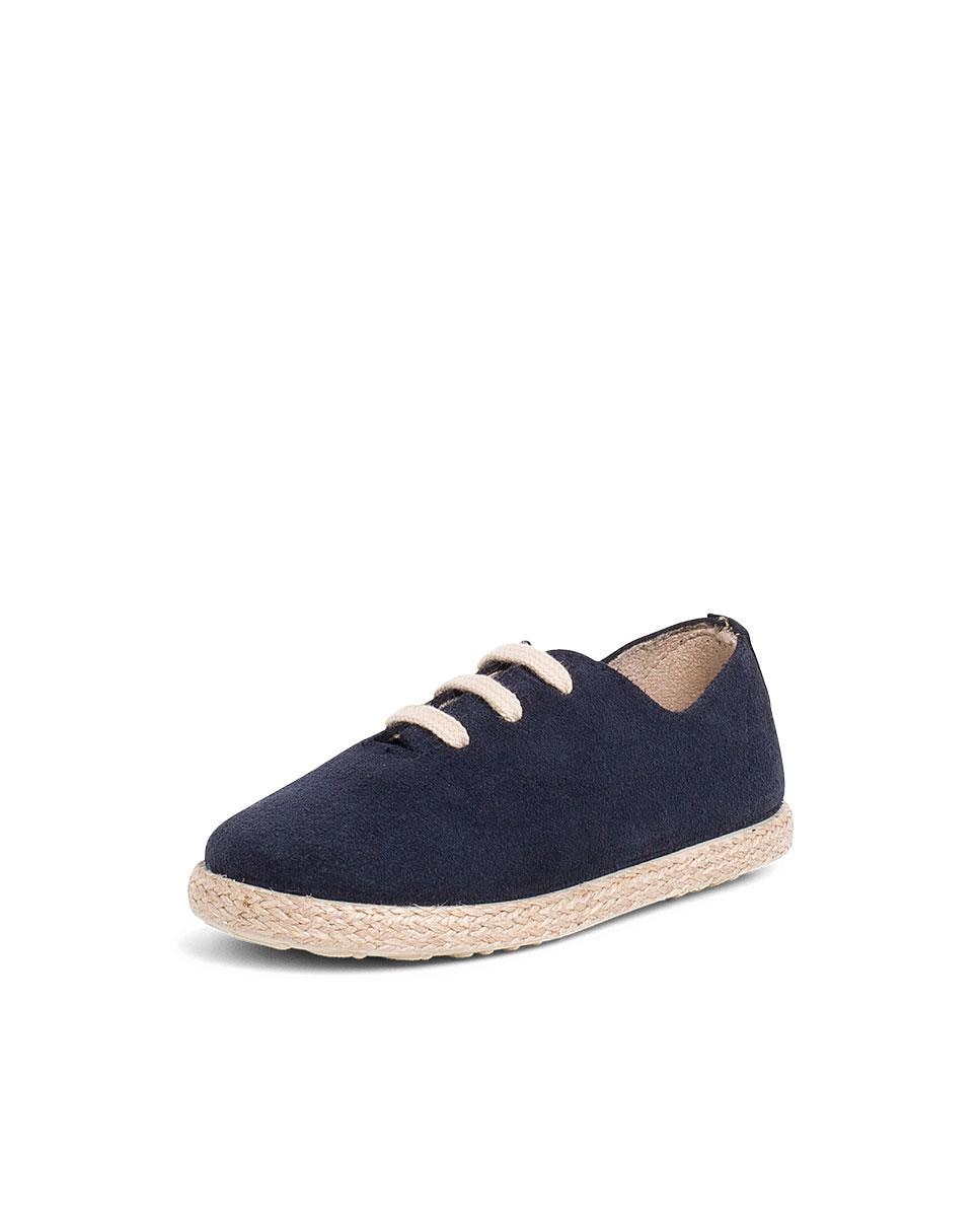Zapatillas Cordones Serraje y Yute Niños en beige/nude - Pisamonas - Azul marino Azul marino-2
