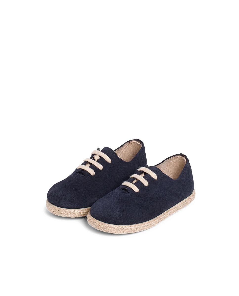 Zapatillas Cordones Serraje y Yute Niños en beige/nude - Pisamonas - Azul marino Azul marino-4