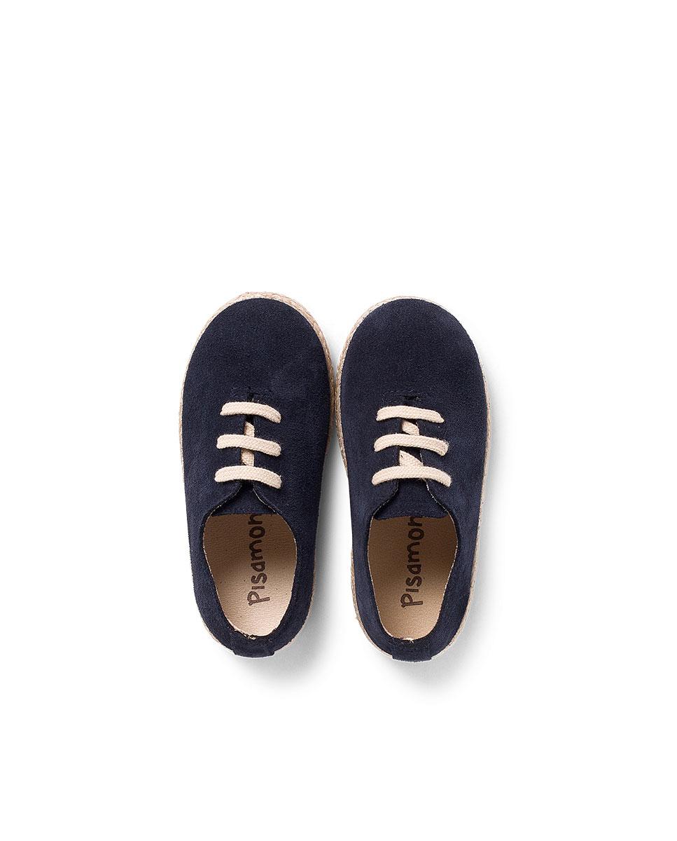 Zapatillas Cordones Serraje y Yute Niños en beige/nude - Pisamonas - Azul marino Azul marino-5