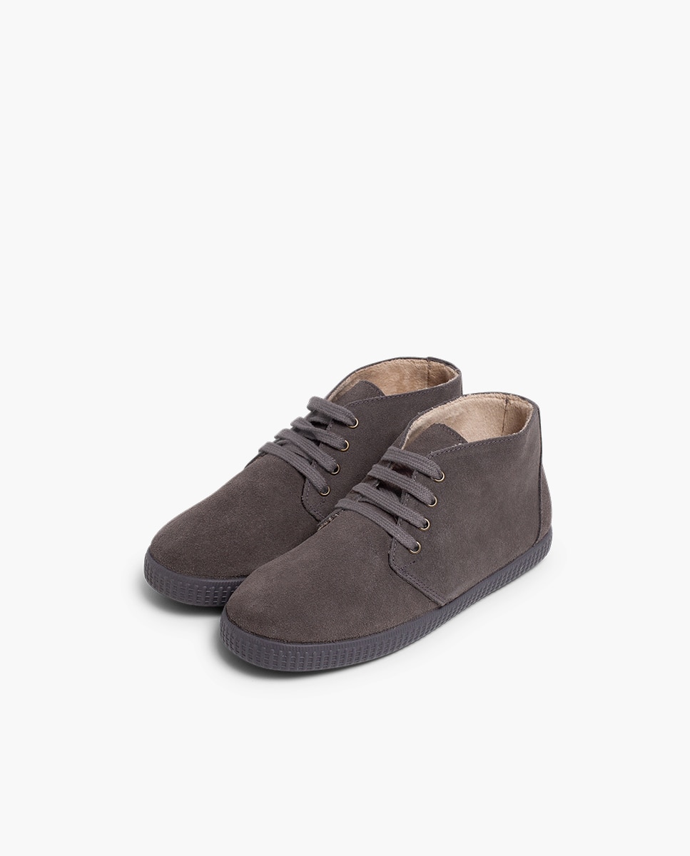 Botas de bebé niño en serraje con cierre de cordones - Pisamonas - Gris Gris-3