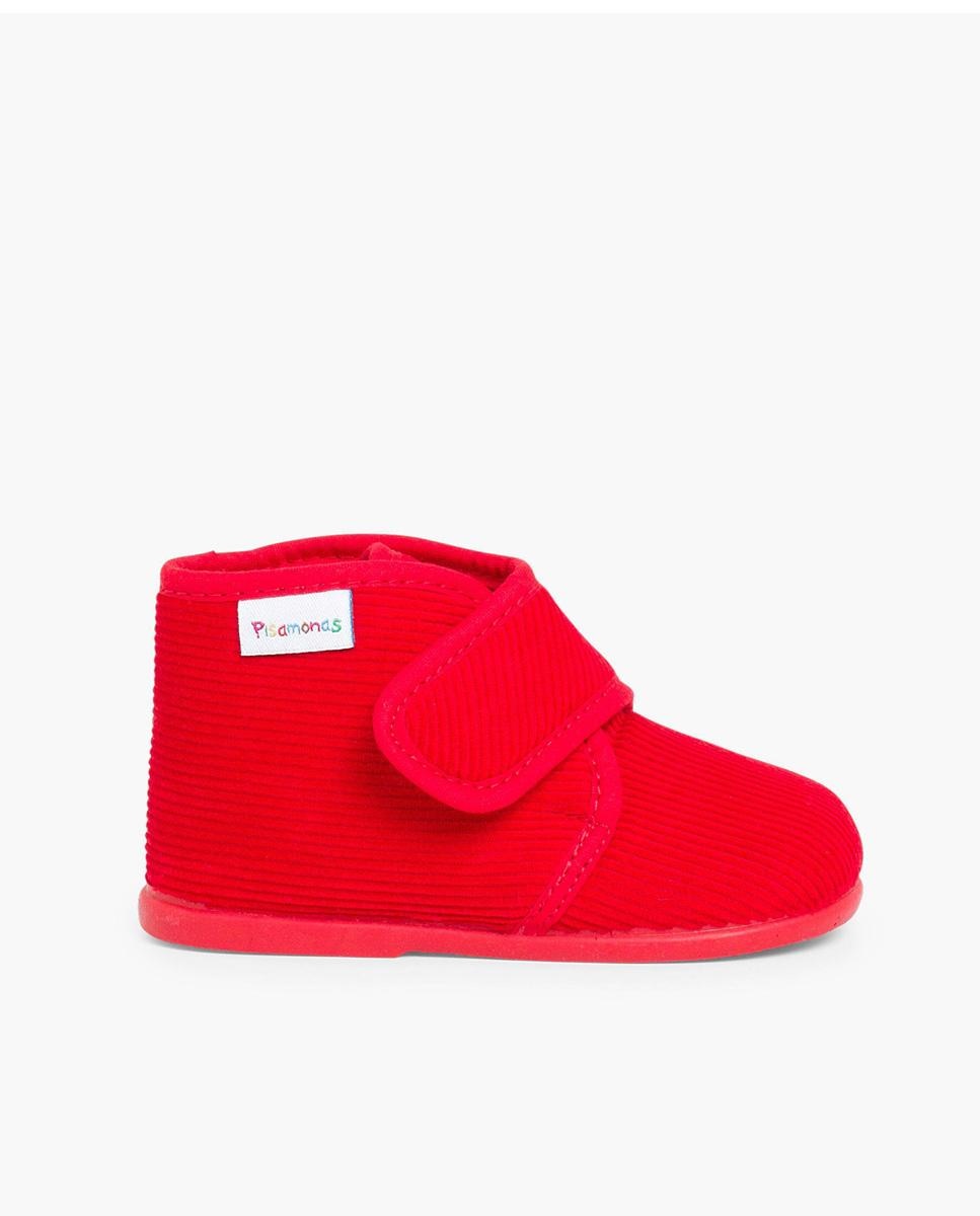Zapatillas de casa cerradas de bebé niña casa bota pana - Pisamonas - Rojo Rojo-1
