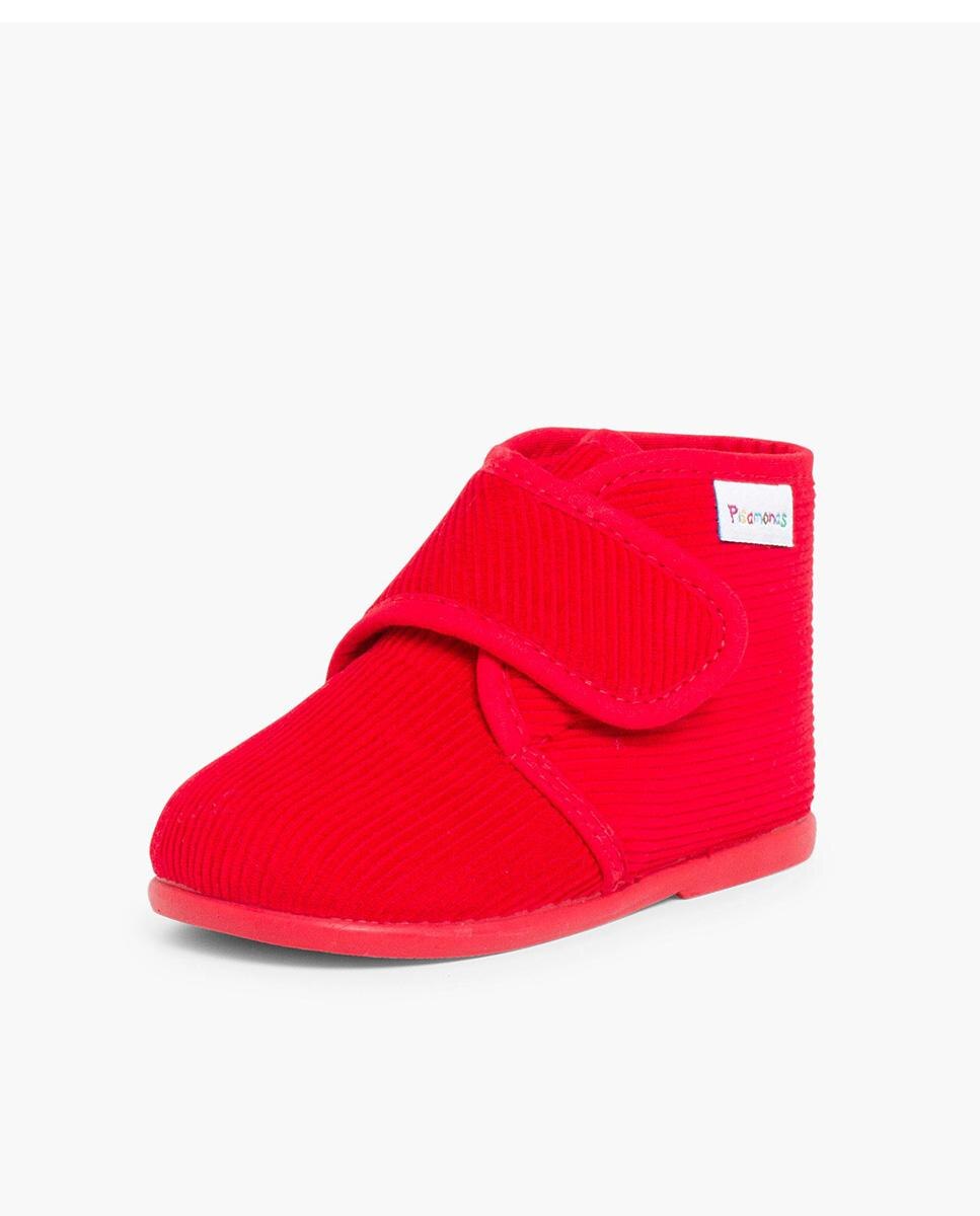 Zapatillas de casa cerradas de bebé niña casa bota pana - Pisamonas - Rojo Rojo-2