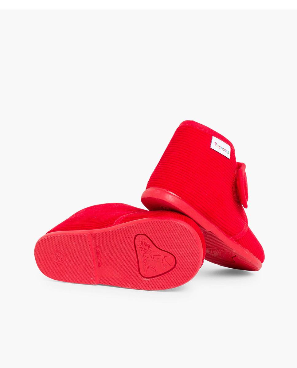 Zapatillas de casa cerradas de bebé niña casa bota pana - Pisamonas - Rojo Rojo-3