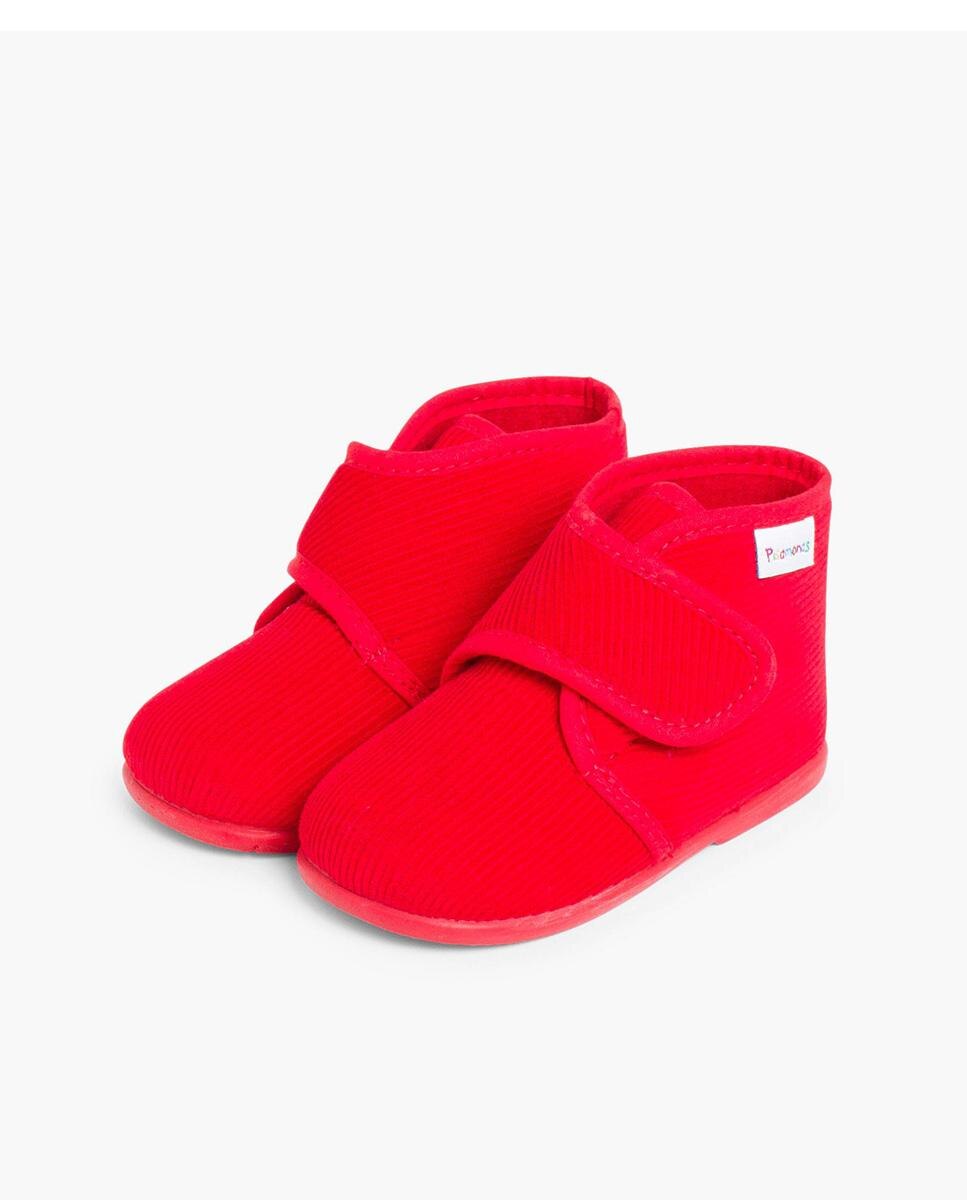 Zapatillas de casa cerradas de bebé niña casa bota pana - Pisamonas - Rojo Rojo-4
