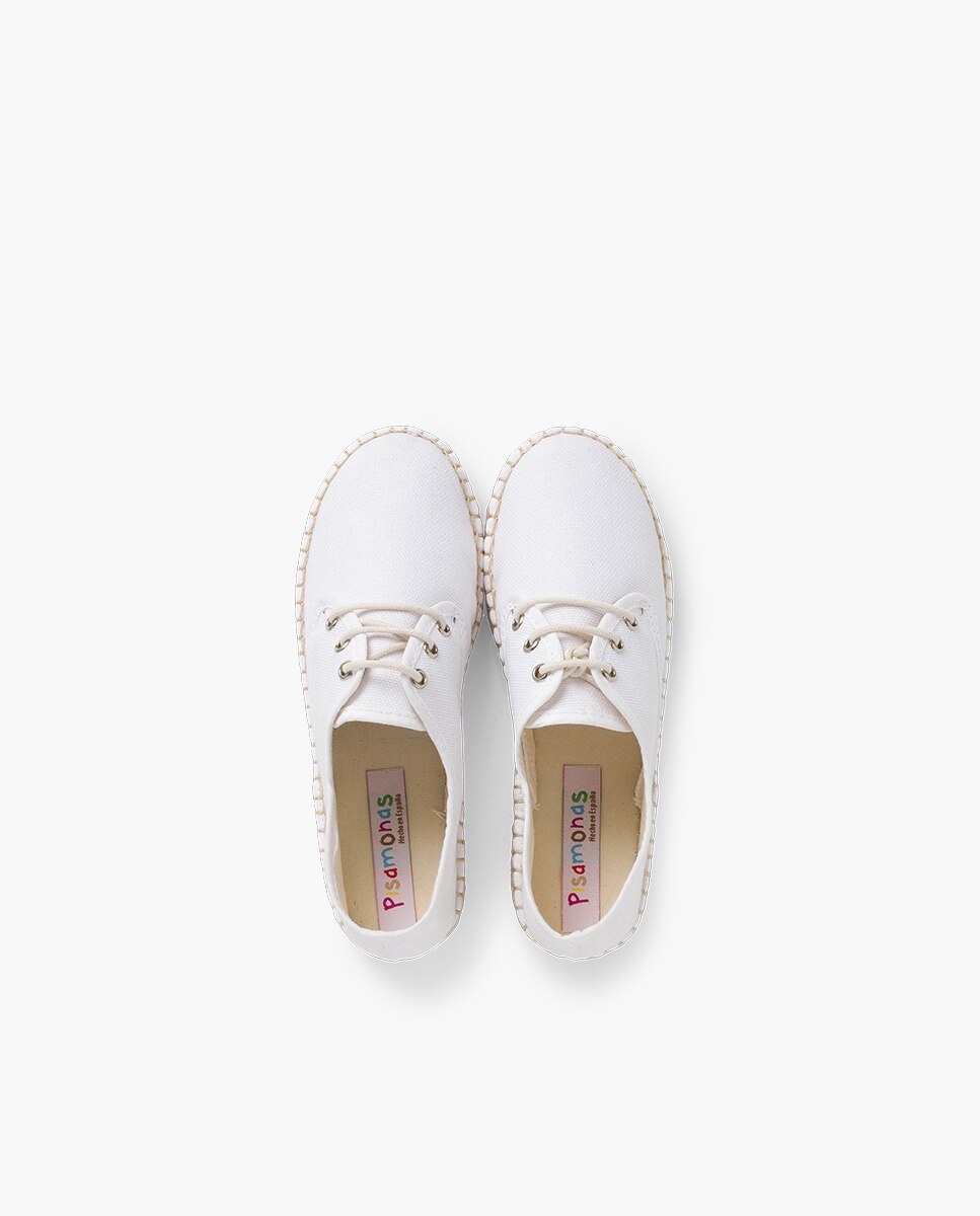Zapatos de cordones de niños de lona con base alpargata - Pisamonas - Blanco Blanco-4
