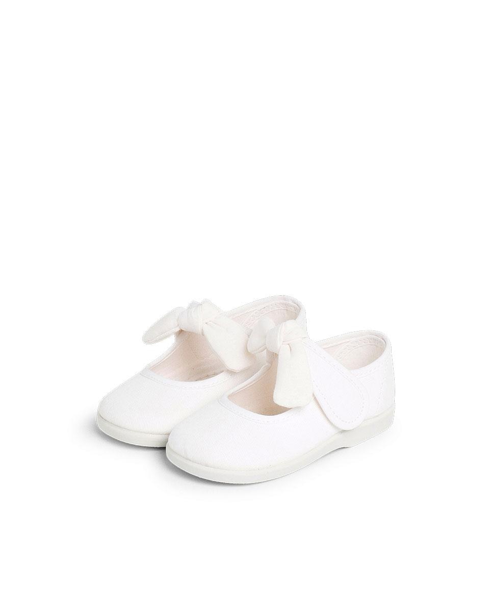 Merceditas de bebé lona cinta adhesiva - Blanco Blanco-4
