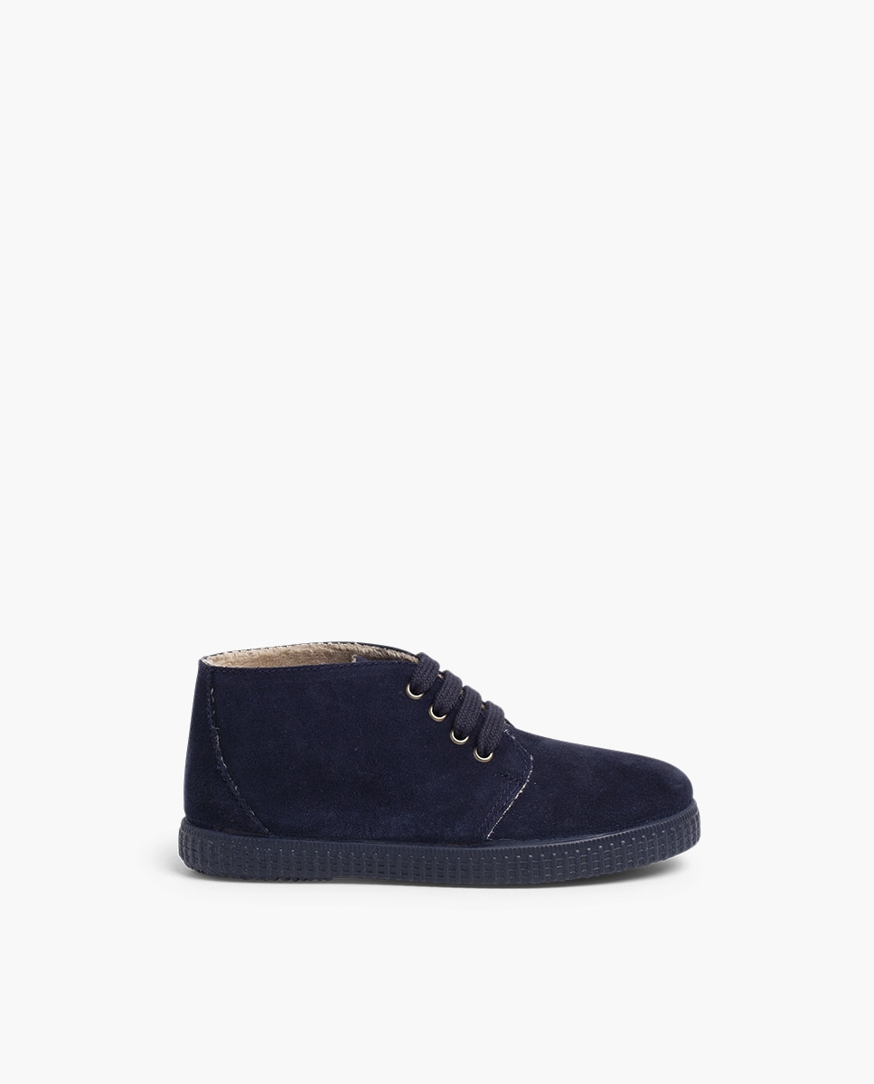 Botas de bebé niño en serraje con cierre de cordones - Pisamonas - Azul marino Azul marino-1