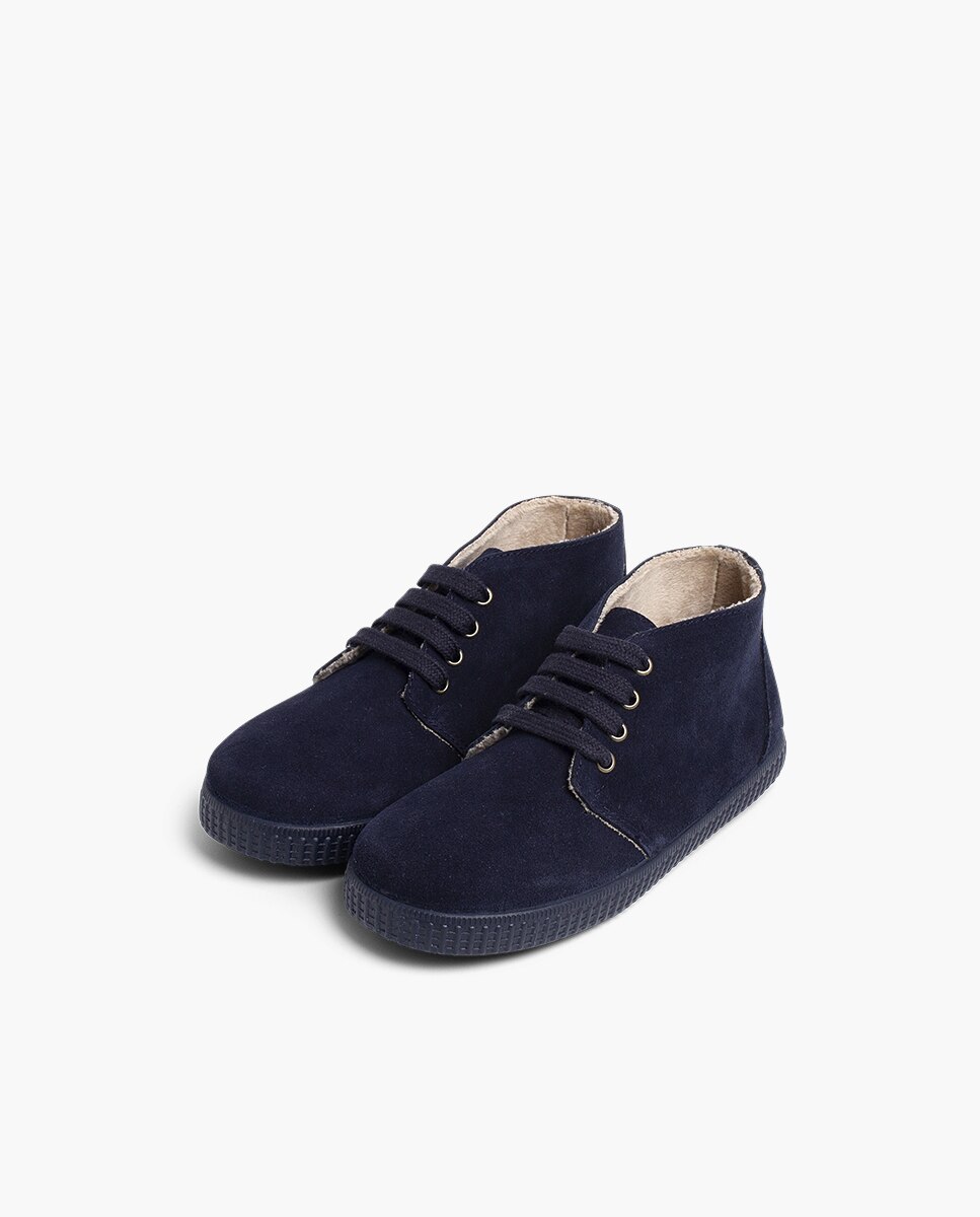 Botas de bebé niño en serraje con cierre de cordones - Pisamonas - Azul marino Azul marino-3