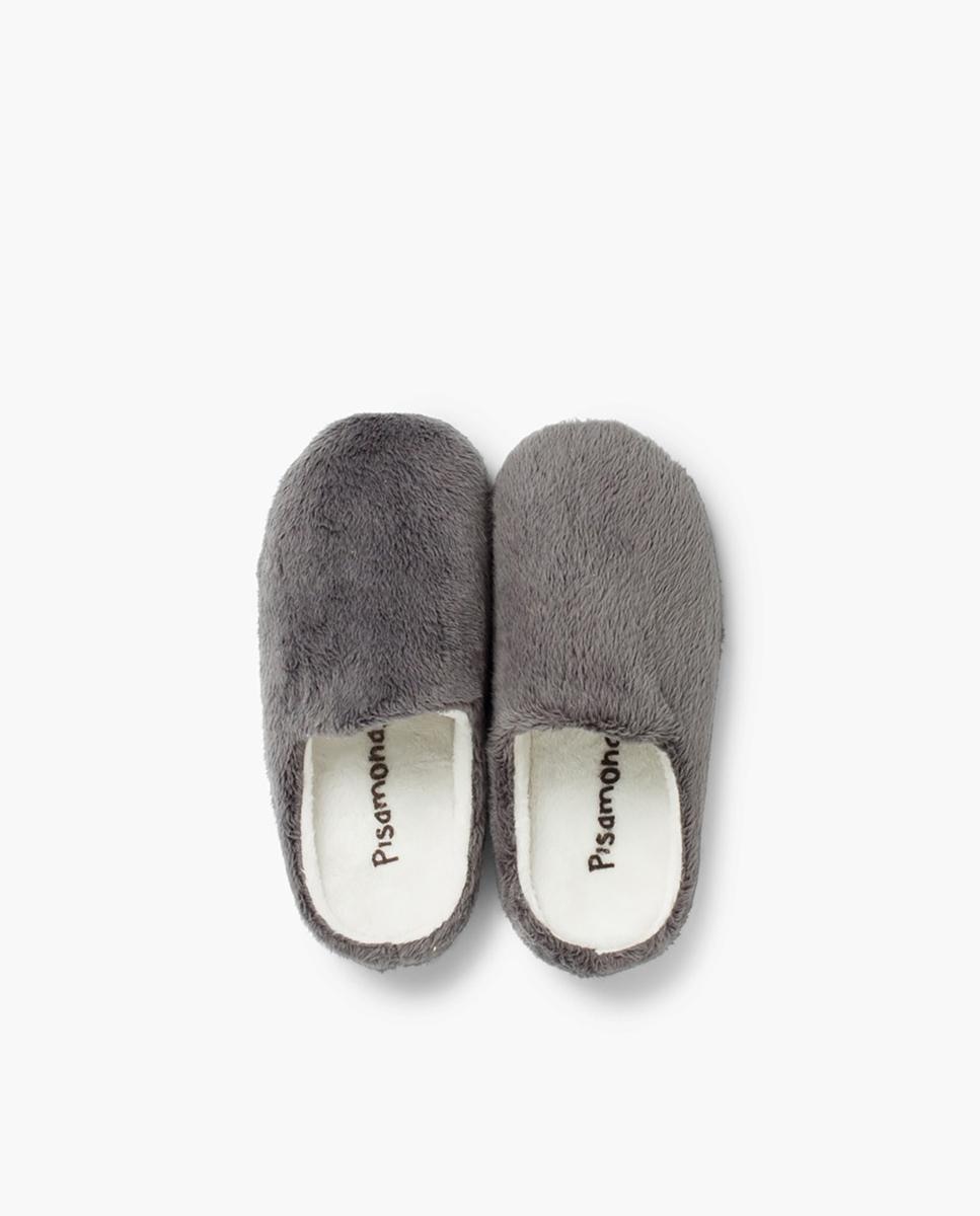 Imagen 5 de Zapatillas de casa abiertas de niños de pelo suave - Pisamonas - Gris Gris