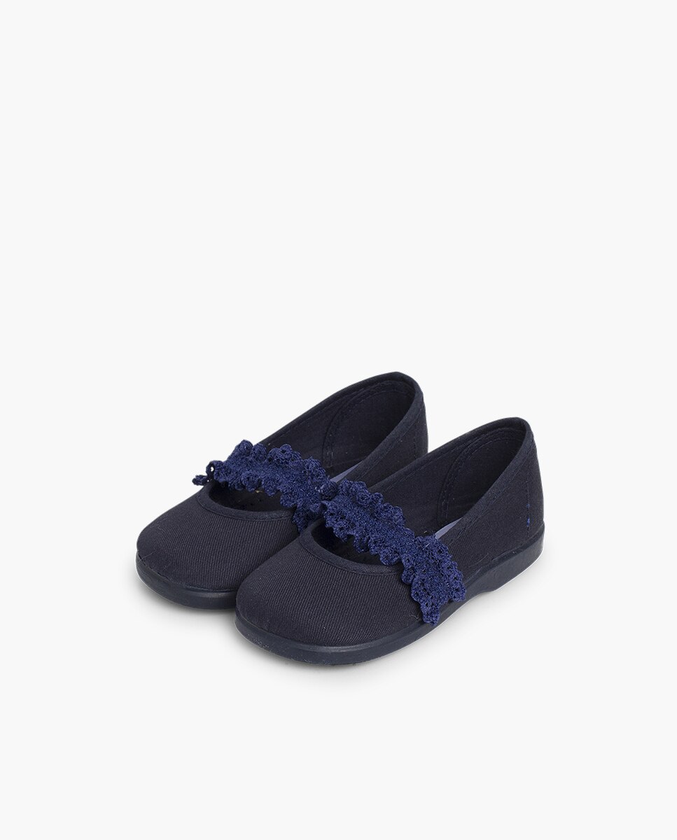 Merceditas de bebé tira elástica puntilla - Pisamonas - Azul marino Azul marino-3