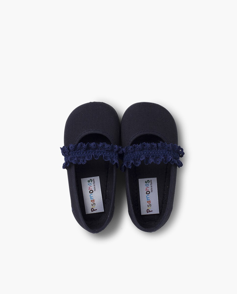 Merceditas de bebé tira elástica puntilla - Pisamonas - Azul marino Azul marino-4