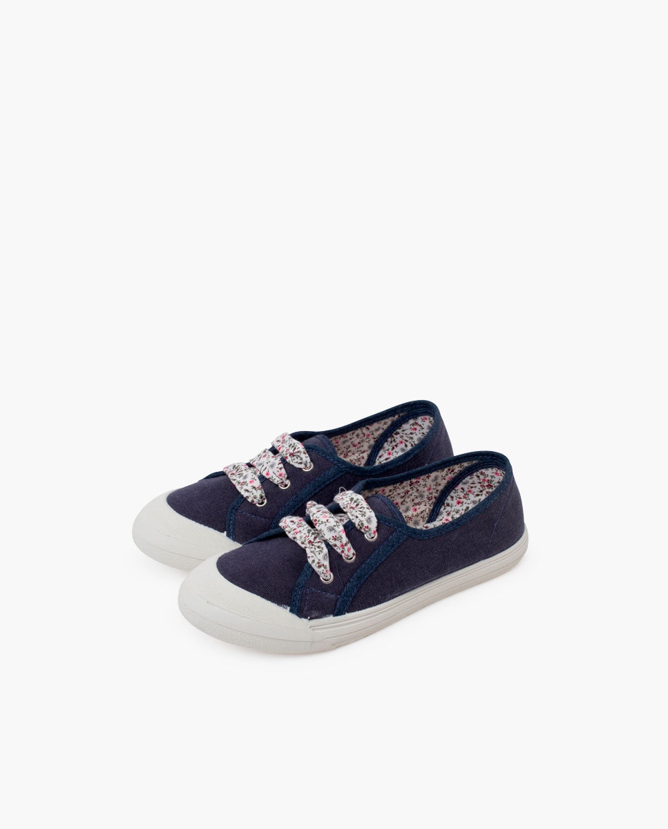 Zapatillas Tela Punta Goma Cordones en rosa - Pisamonas - Azul marino Azul marino-3