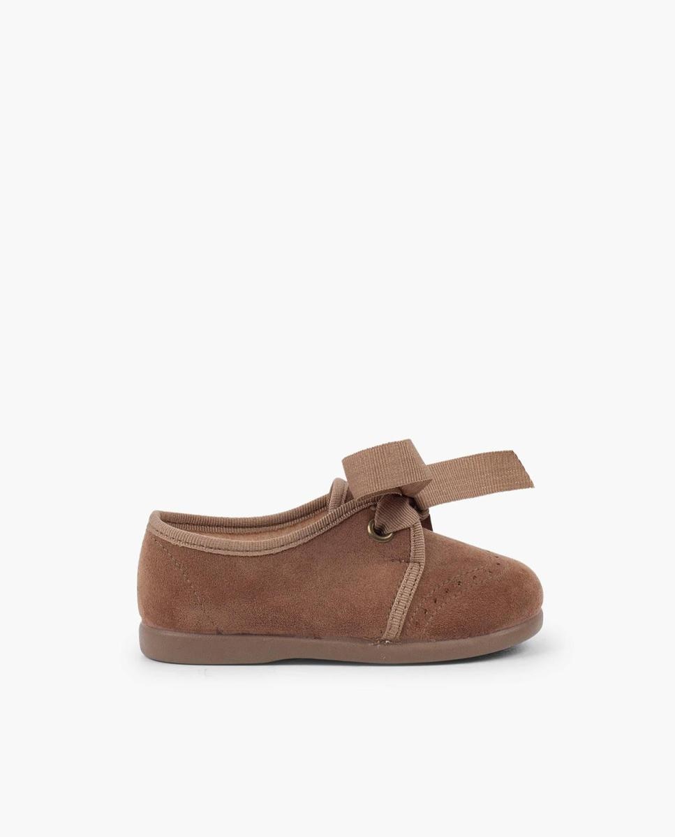 Imagen 1 de Zapato de cordones de bebé con lazo y picados - Pisamonas - Marrón Marrón