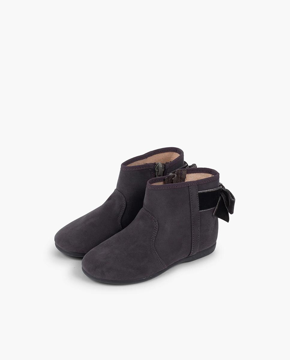Botas de niños con lazo terciopelo y cremallera - Pisamonas - Gris oscuro Gris oscuro-4