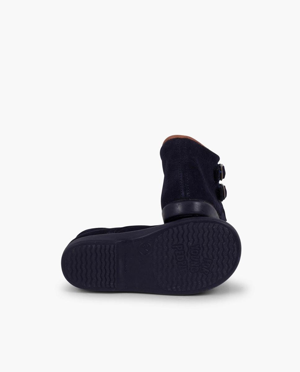Imagen 3 de Botas de bebé niño de piel serraje y tira adherente con adorno de hebillas en marino - Pisamonas - Azul marino Azul marino