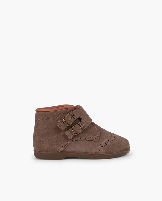 Imagen 0 de Botas de bebé niño de piel serraje y tira adherente con adorno de hebillas