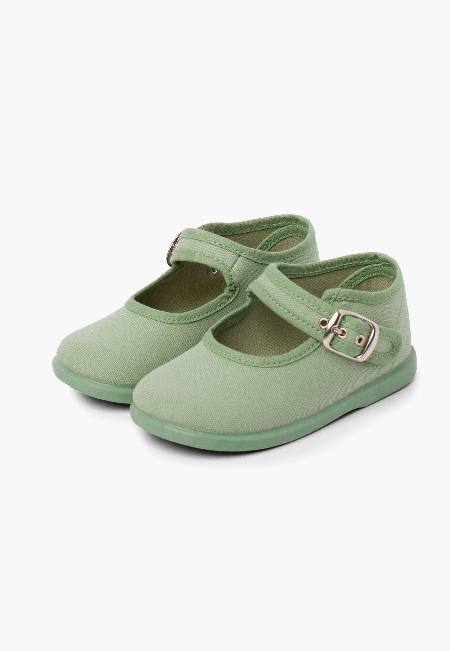 Merceditas de bebé tela hebilla - Verde Verde-4