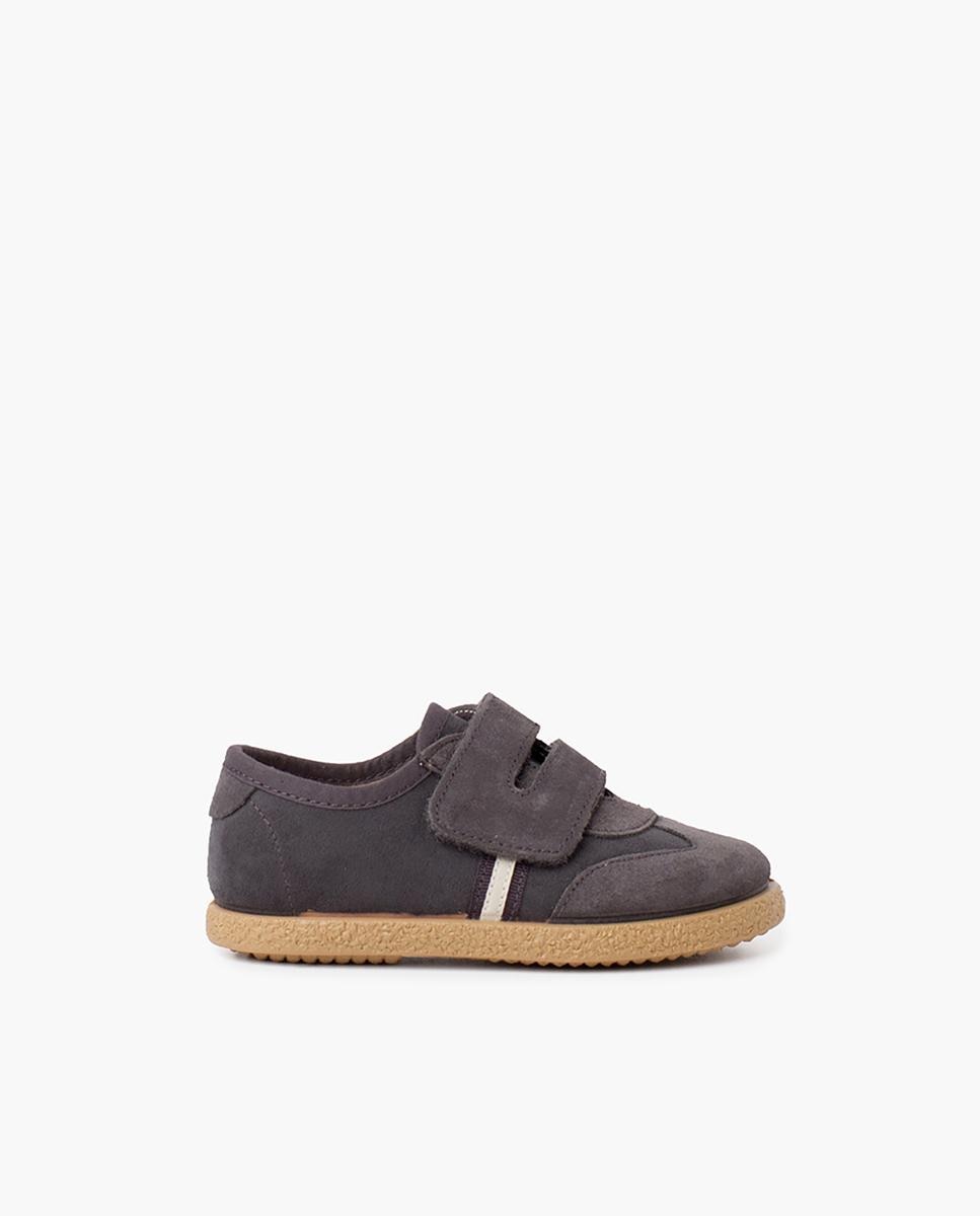 Zapatillas de serraje y textil de bebé niño con cierre adherente en - Pisamonas - Gris Gris-1