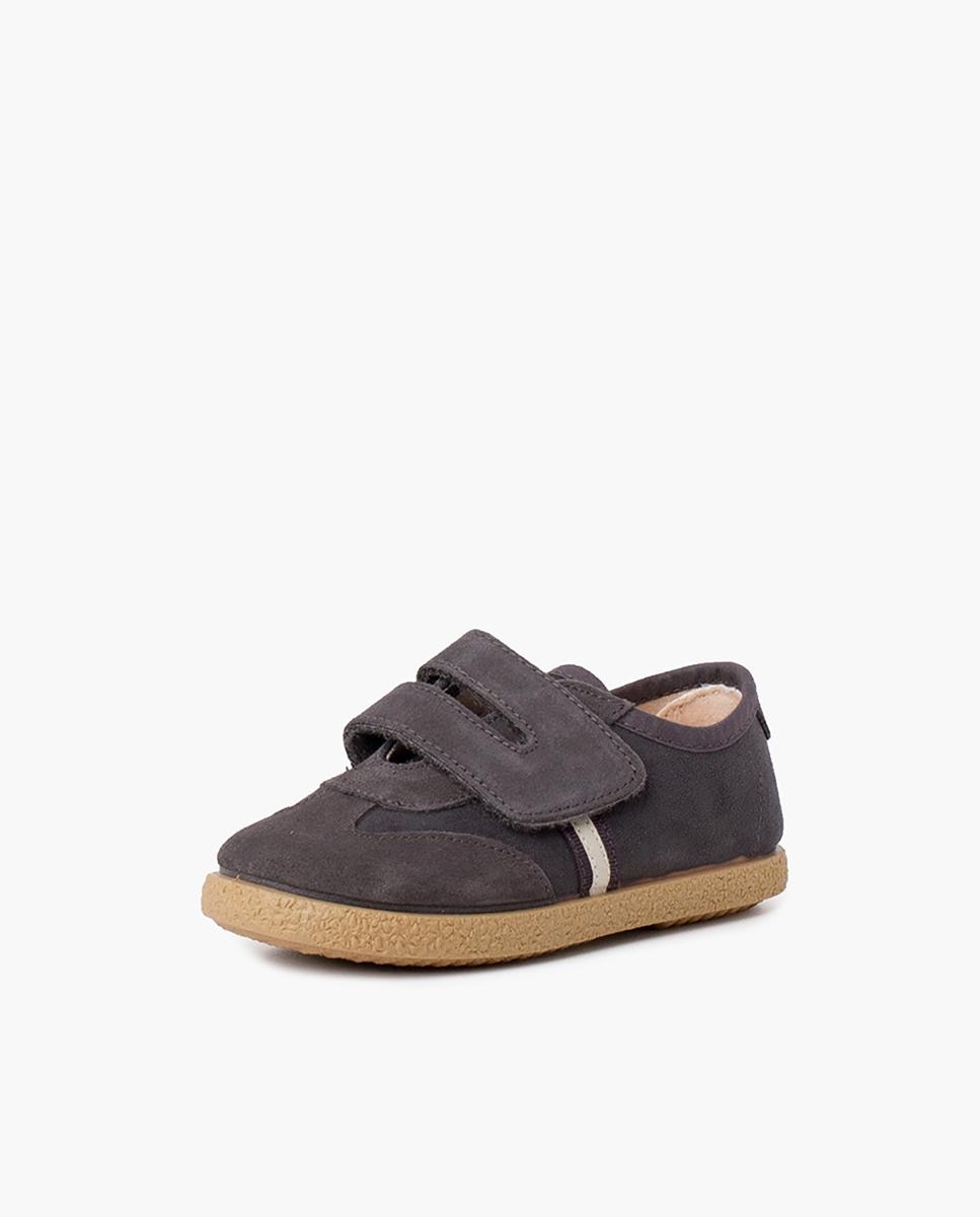Zapatillas de serraje y textil de bebé niño con cierre adherente en - Pisamonas - Gris Gris-2