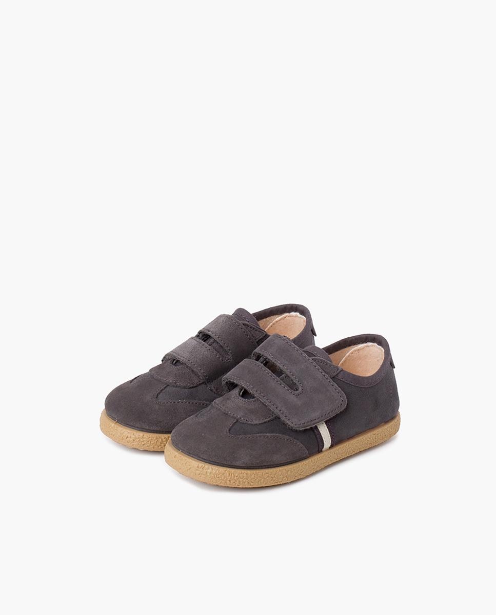 Zapatillas de serraje y textil de bebé niño con cierre adherente en - Pisamonas - Gris Gris-4