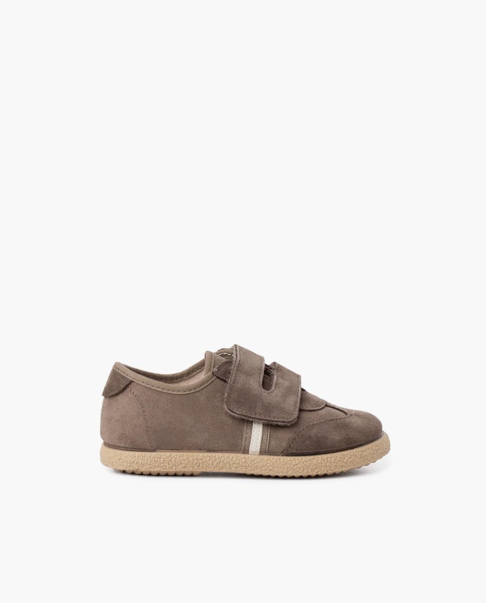 Zapatillas de serraje y textil de bebé niño con cierre adherente en gris