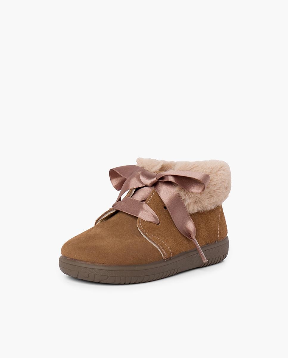 Botas de bebé niña en piel serraje con collarín de pelito - Pisamonas - Topo Topo-2