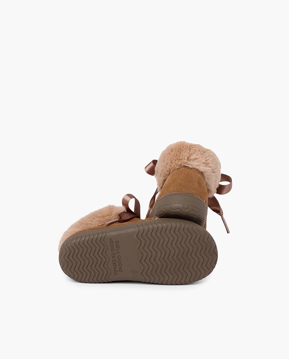 Botas de bebé niña en piel serraje con collarín de pelito - Pisamonas - Topo Topo-3