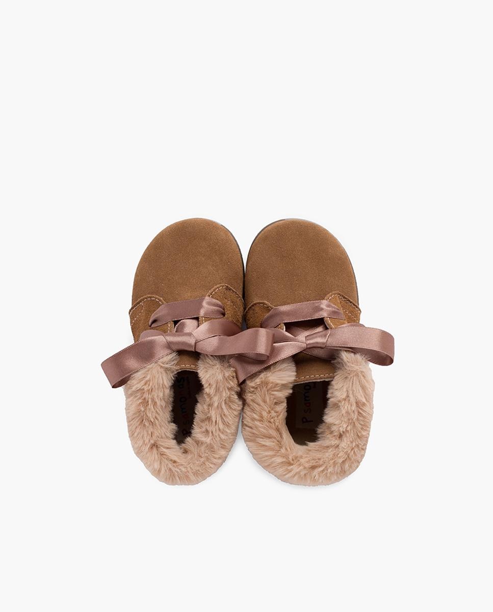 Botas de bebé niña en piel serraje con collarín de pelito - Pisamonas - Topo Topo-5