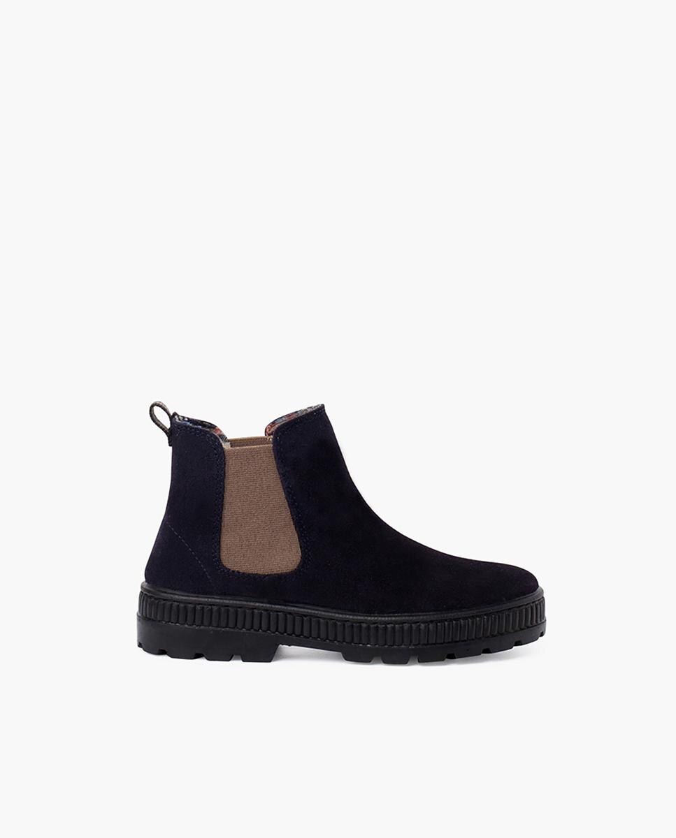 Botas de niño tipo chelsea en serraje con suela track - Pisamonas - Azul marino Azul marino-1