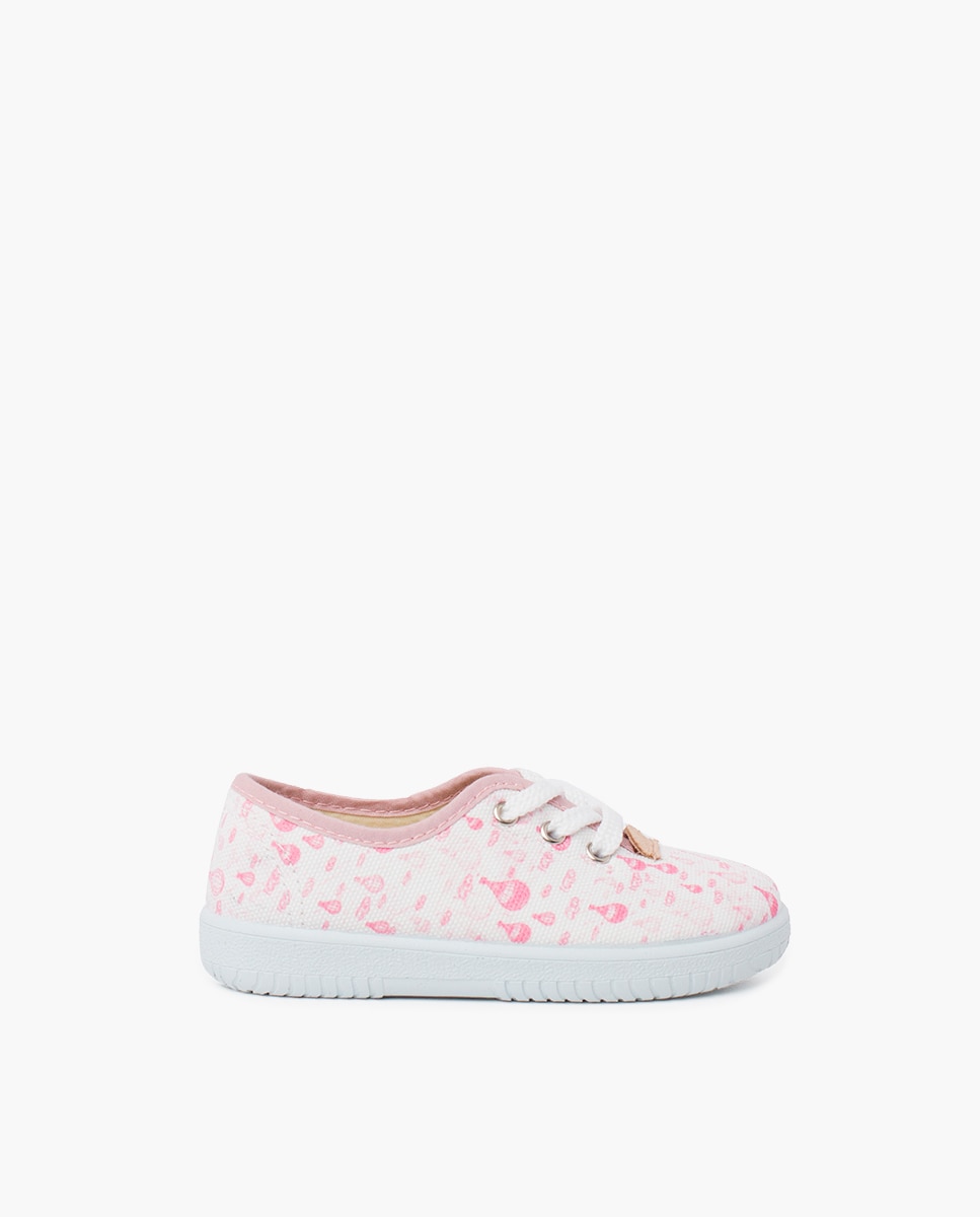 Zapatillas deportivas de bebé cordones lona globitos - Pisamonas - Rosa / Blanco Rosa / Blanco-1