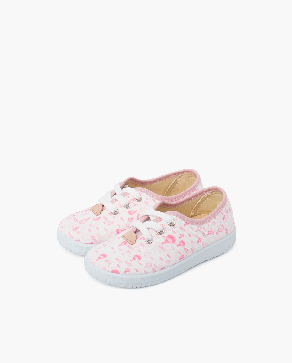 Zapatillas deportivas de bebé cordones lona globitos - Pisamonas - Rosa / Blanco Rosa / Blanco-3